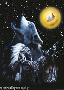 Плакат "Wolf Howling Indian Chief (PP0321)" - фото книги