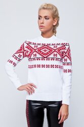 Светр жіночий з червоною вишивкою, білого кольору (123-с02) - фото обкладинки книги
